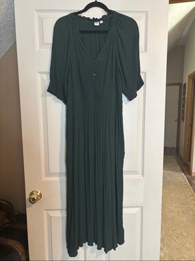 GAP Deep Green Pleated Maxi Dress